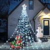 Christmas Hanging Waterfall String Light with Topper Star IP65 Waterproof Outdoor Plug In Fairy Waterfall Tree Light with 8 Lighting Modes Timer Memor