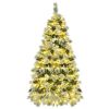 6FT Pre-Lit Spruce Snow Flocked Christmas Tree with Pine Cones, Artificial Xmas Tree with 403 Branch Tips,Mixed PE & PVC Branches