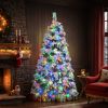 6FT Pre-Lit Spruce Snow Flocked Christmas Tree with Pine Cones, Artificial Xmas Tree with 403 Branch Tips,Mixed PE & PVC Branches