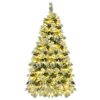 6FT Pre-Lit Spruce Snow Flocked Christmas Tree with Pine Cones, Artificial Xmas Tree with 403 Branch Tips,Mixed PE & PVC Branches