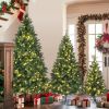 8FT, 6FT, 4FT Pre-Lit Green Pine Artificial Christmas Tree, Set of 3 Hinged Xmas Trees with 820 Warm-Yellow LED Lights and 2539 Branch Tips